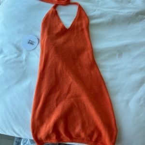 orange knit princess polly mini dress with halter neck